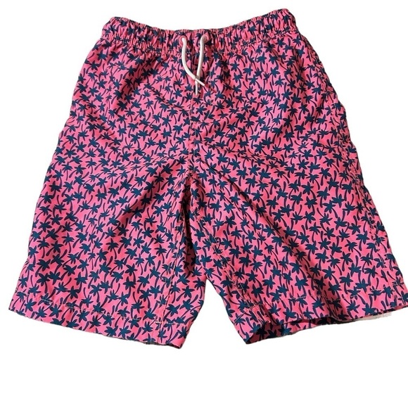 Land’s End Boys Palm Tree Blue Pink Swim Trunks Medium 10/12 Slim - Picture 1 of 4